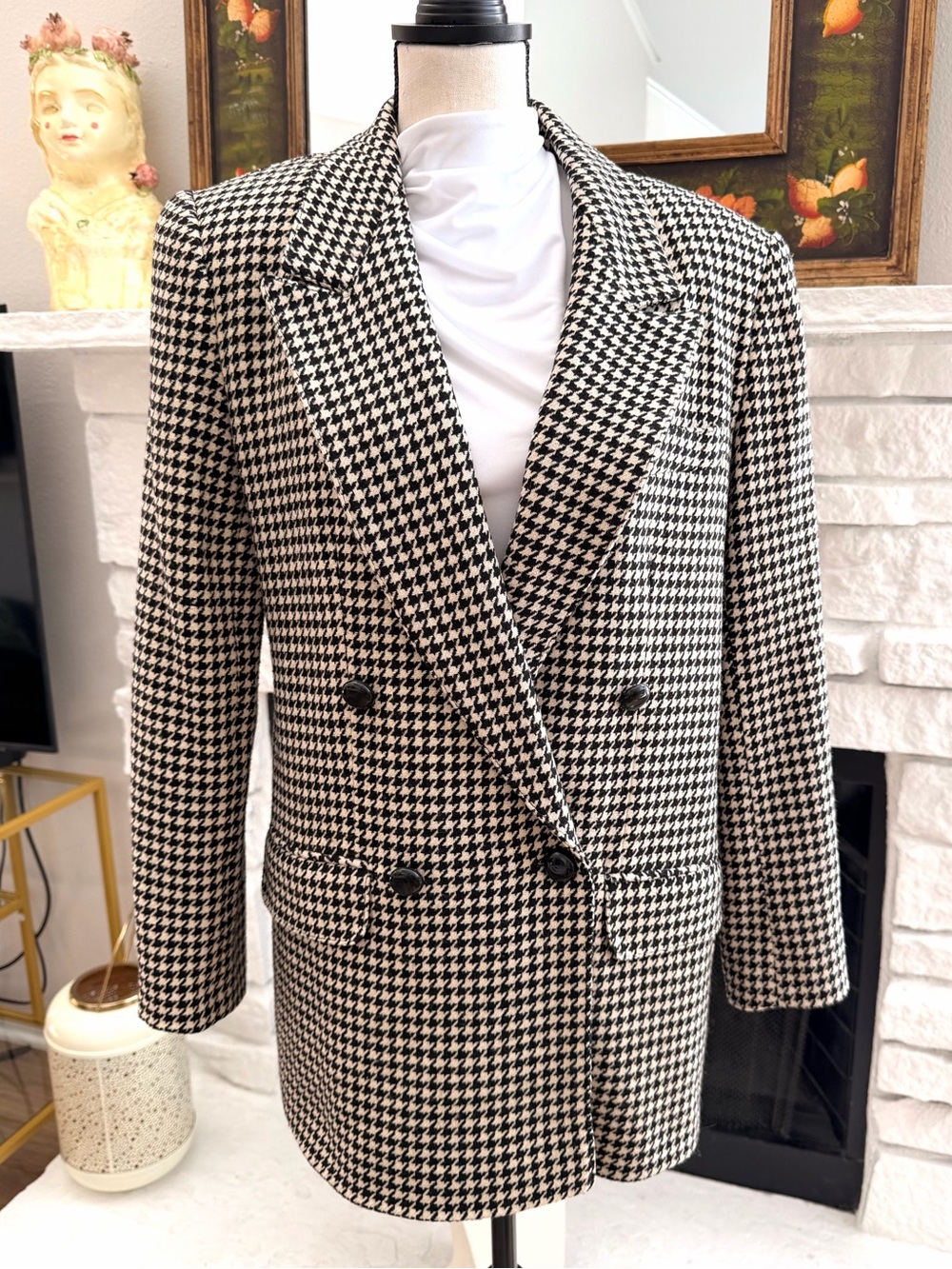 Giorgio Sant’Angelo Houndstooth Blazer Double Breasted Shoulder Pads Vintage